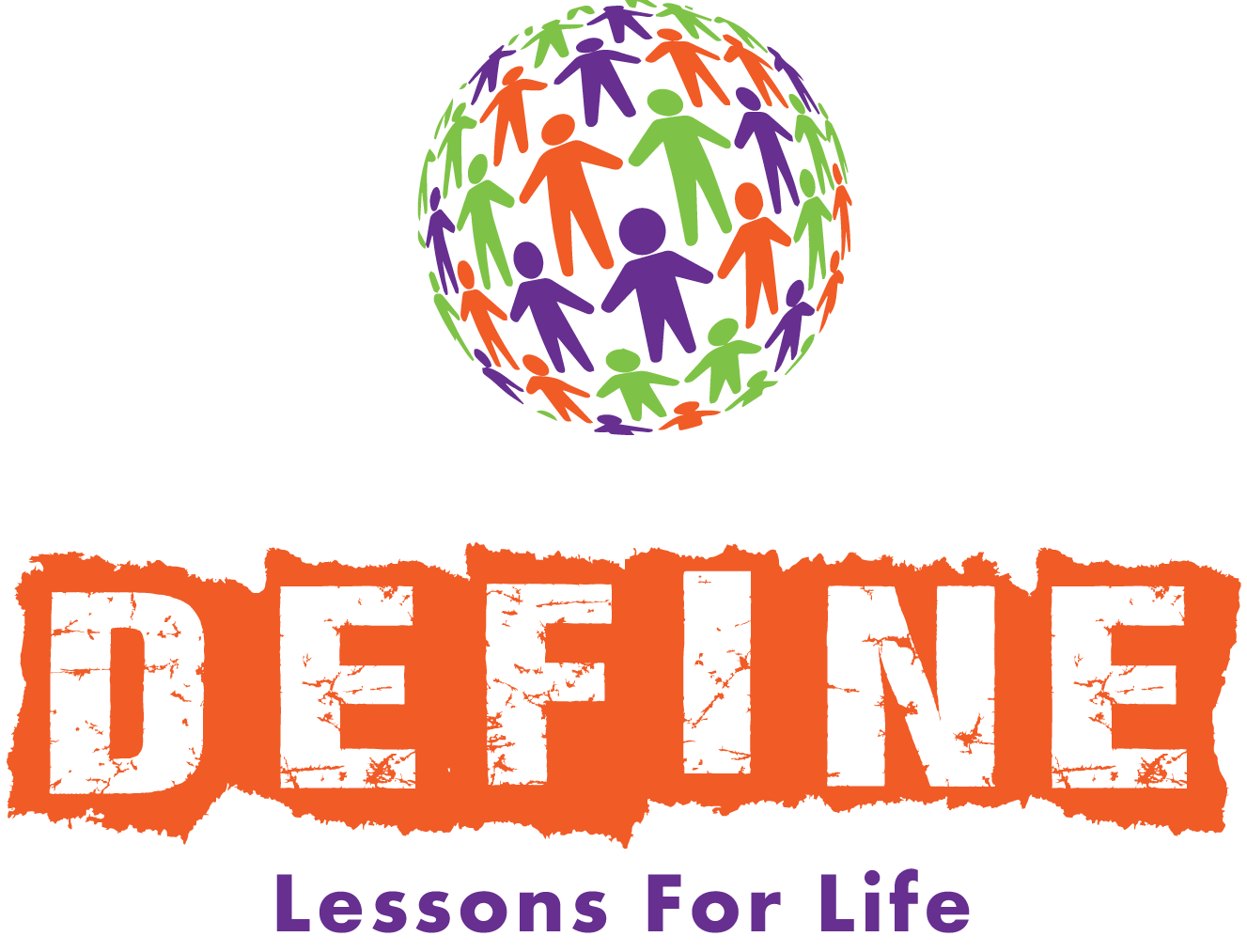 Define360 logo with a globe of children in orange, green and purple colors