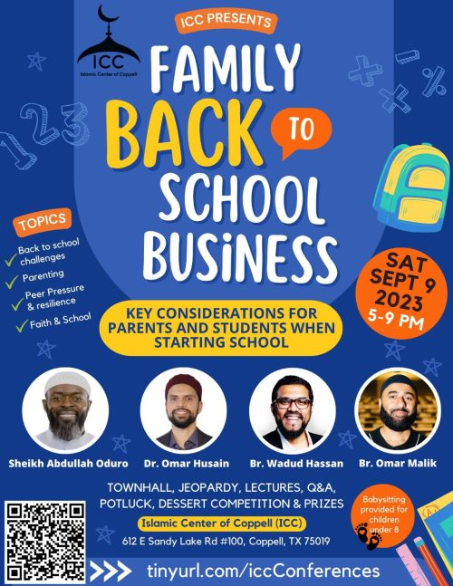 Family back to school business flyer with images of speakers